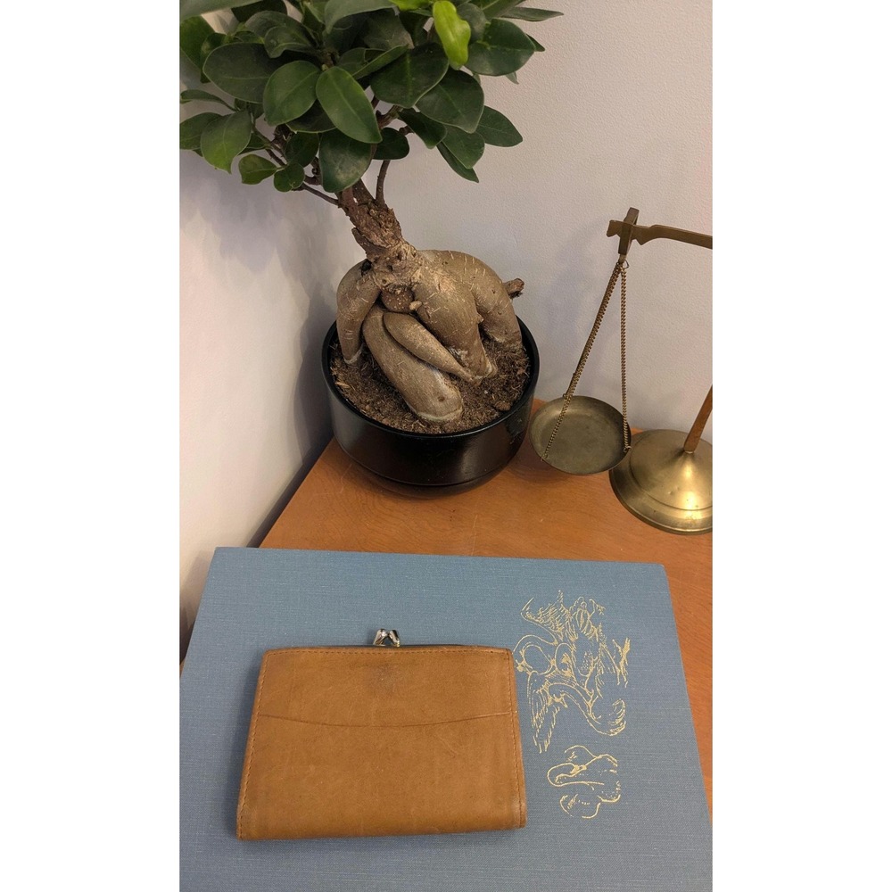 Vintage‎ Leather Wallet Kiss Lock Coin Purse Brown Leather Bifold Wallet Change